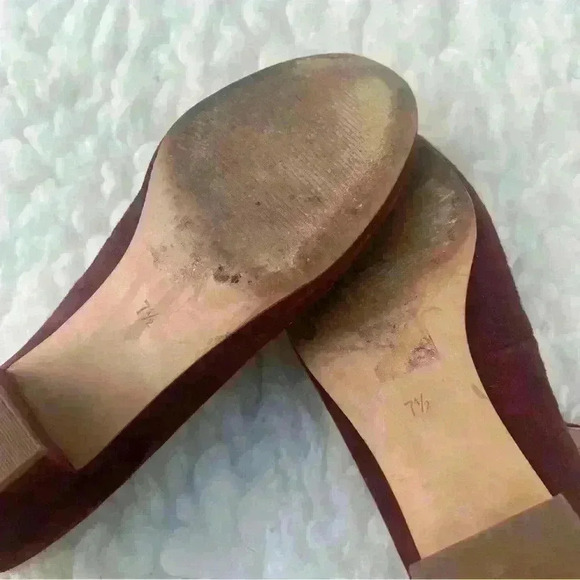 Madewell Inez Studded Burgundy Suede Block Heels Ankle Strap Shoe Sz 7.5 - Picture 8 of 8